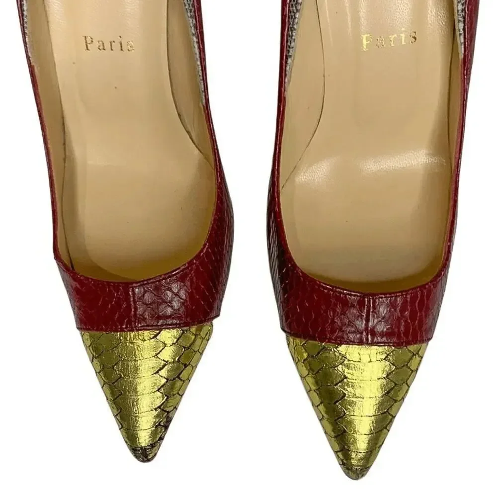 Christian Louboutin Snakeskin Embossed Cutout Pump EU 37 US 7 Red High Heels